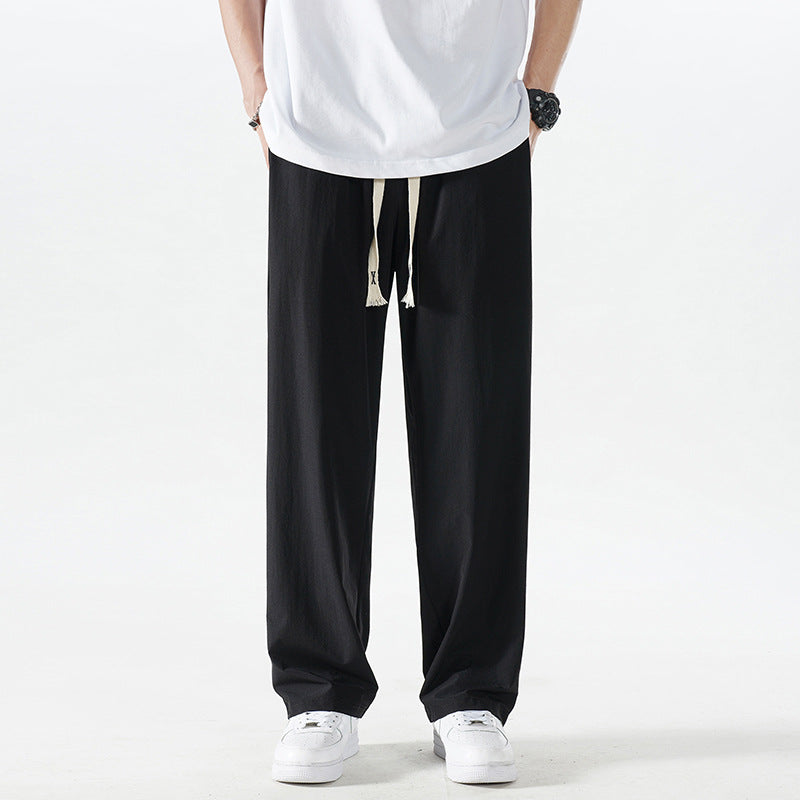 Herren Leichte Relax-Fit-Loungehose aus atmungsaktivem Jersey mit elastischem Tunnelbund, breitem Kordelzug & geripptem Beinabschluss Echoarchiv