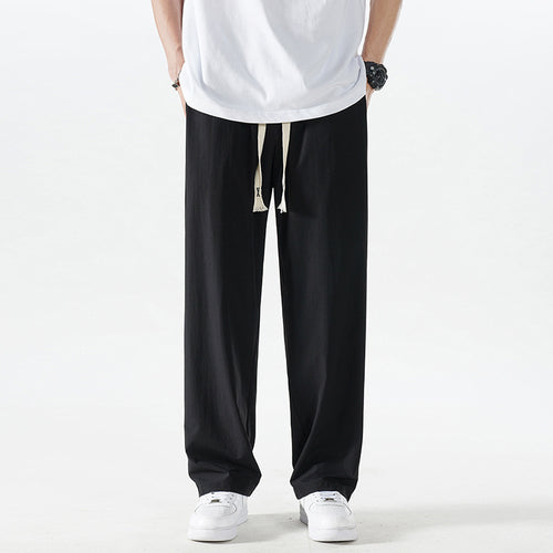 Herren Leichte Relax-Fit-Loungehose aus atmungsaktivem Jersey mit elastischem Tunnelbund, breitem Kordelzug & geripptem Beinabschluss Echoarchiv