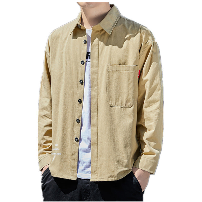 Herren Oversized-Hemdjacke im Casual-Worker-Stil mit Brusttasche und durchgehender Knopfleiste Echoarchiv
