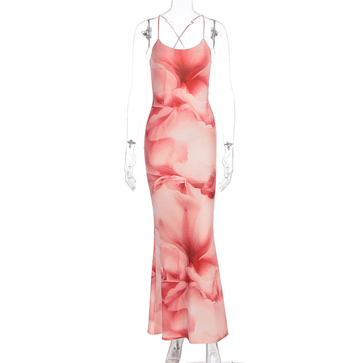 Damen langes Kleid mit floralem Design und Spaghettiträgern Echo Archiv