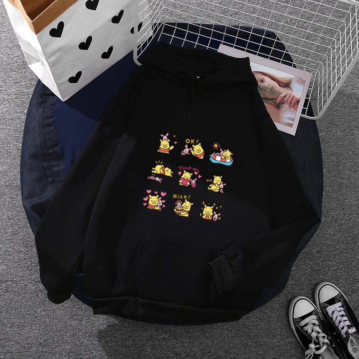 Damen Kapuzenpullover mit mehrfachem Comic-Emote-Print, oversized Schnitt und weichem Innenfutter – Auréline