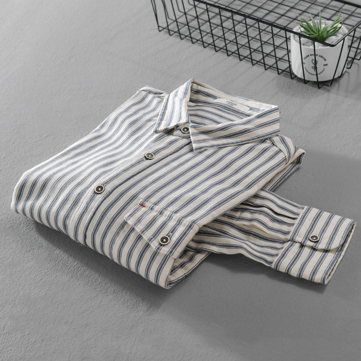 Herren Gestreiftes Overshirt aus leichter Baumwollmischung mit Brustklappe und Relaxed-Fit Echoarchiv