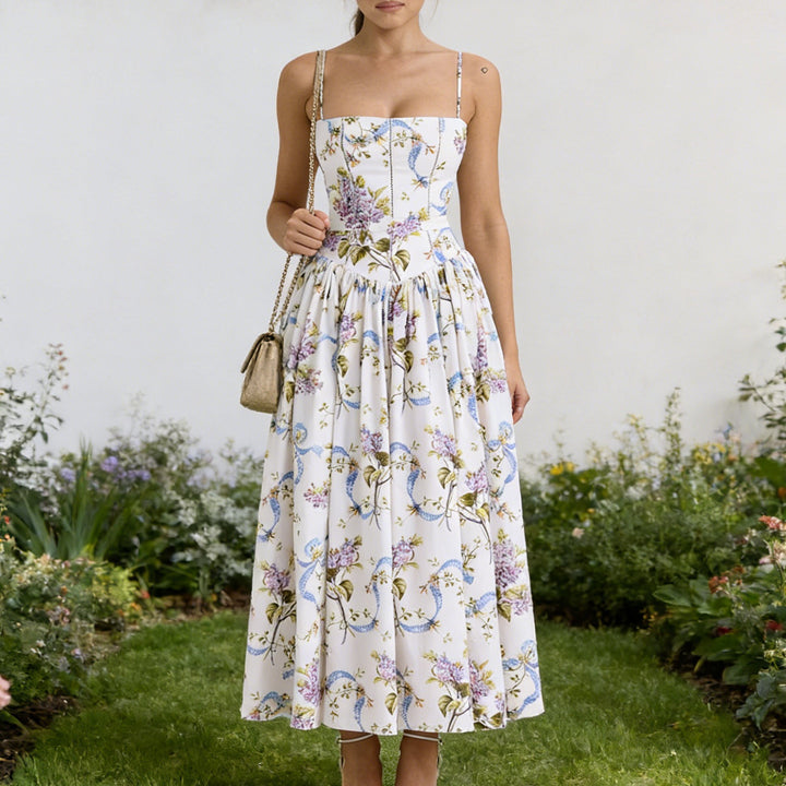 Damen Elegantes Maxikleid mit floralem Muster und schulterfreiem Design Echo Archiv