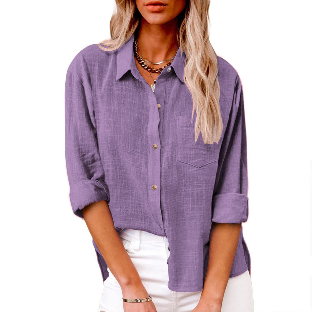 Damen nan oversized Leinen-Baumwollmix Hemdbluse mit Brusttasche und krempelbaren Ärmeln Echo Archiv