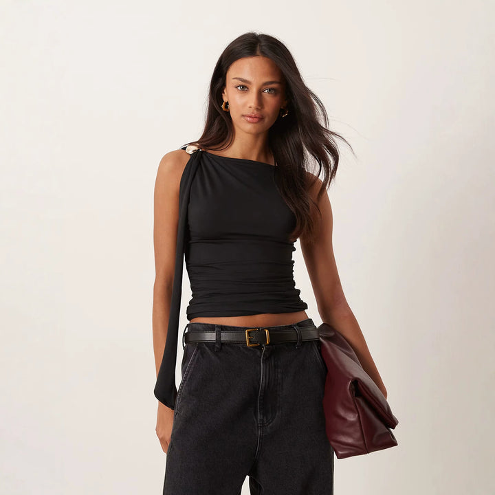 Damen elegantes Raffungskleid mit dekorativem Schulterband Echo Archiv