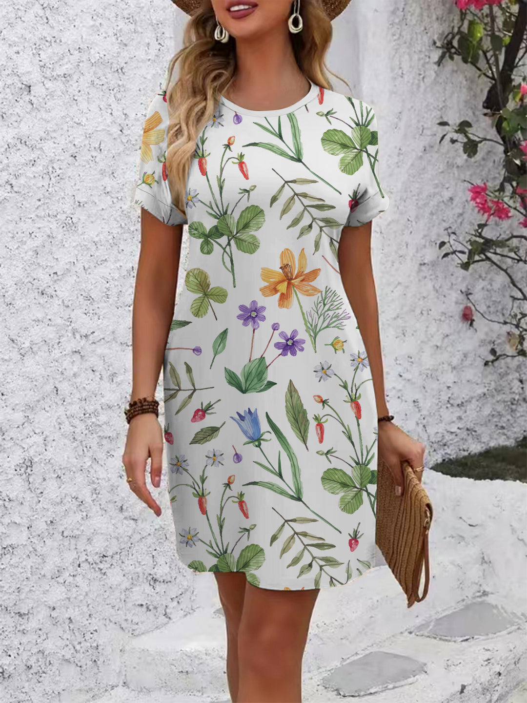 Damen Kurzarm Kleid mit botanischem Druck Echo Archiv