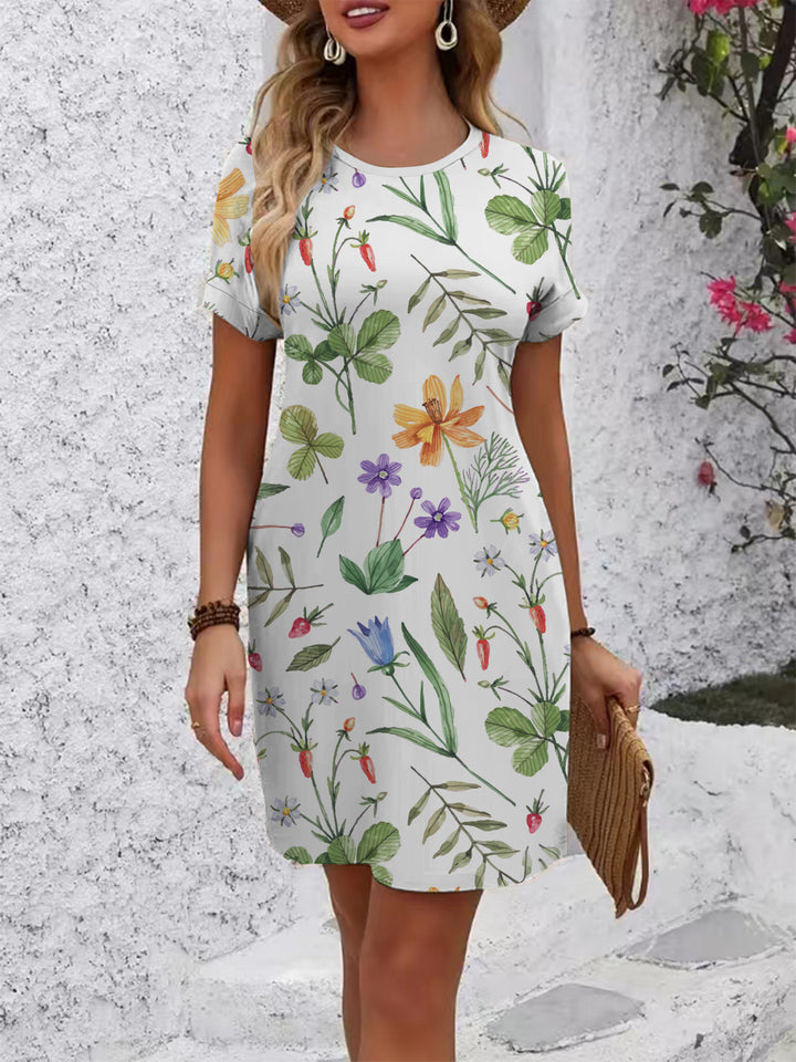 Damen Kurzarm Kleid mit botanischem Druck Echo Archiv