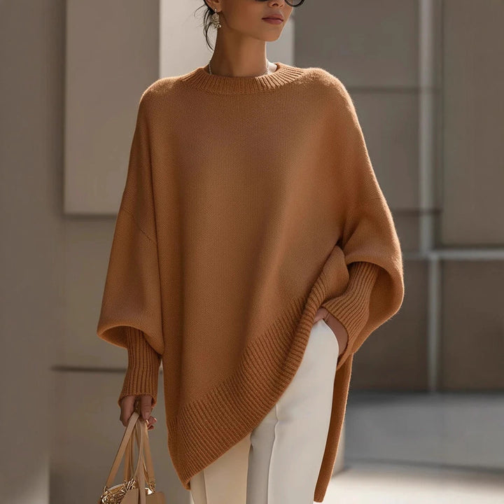 Damen nan Oversize Strickponcho mit asymmetrischem Saum und gerippten Ärmeln Echo Archiv
