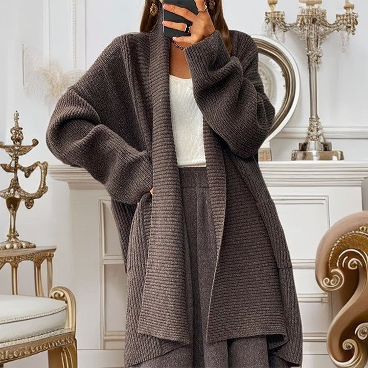Damen nan weit geschnittener Strickmantel mit Rippenstruktur und aufgesetzten Taschen Echo Archiv