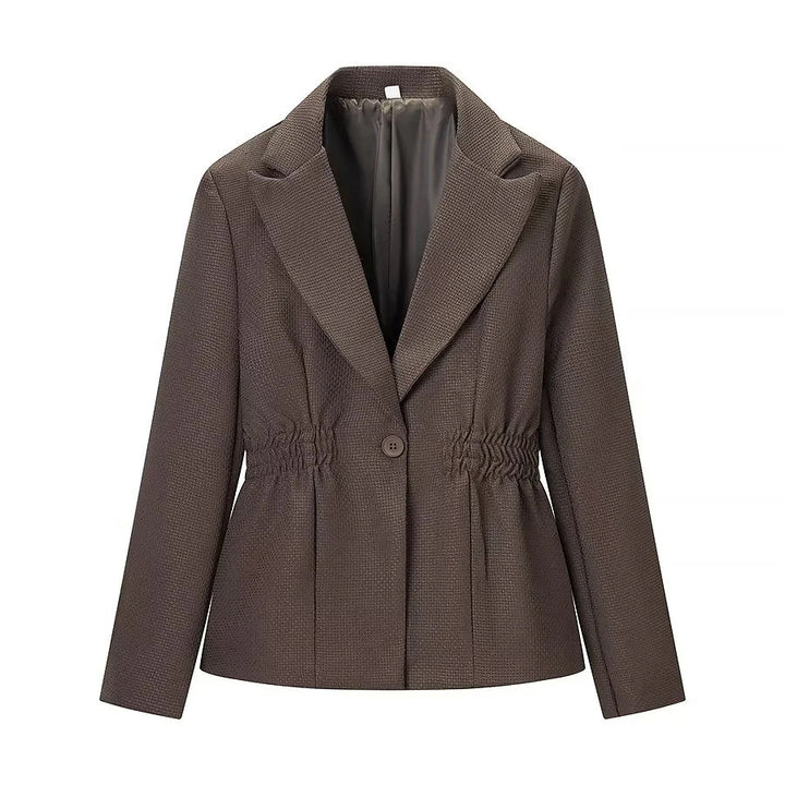 Damen nan taillierter Reversblazer mit elastischem Taillenzug, einreihiger Knopfleiste und stepptem Strukturstoff Echo Archiv