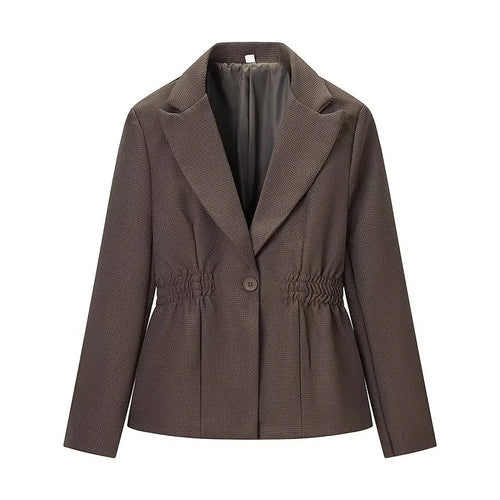 Damen nan taillierter Reversblazer mit elastischem Taillenzug, einreihiger Knopfleiste und stepptem Strukturstoff Echo Archiv