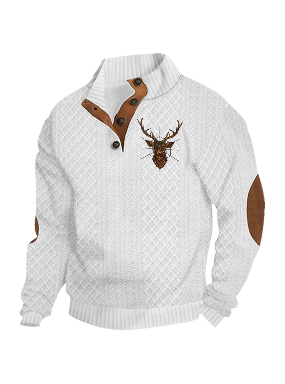 Herren nan Heritage-Strukturpullover mit Stehkragen Lederimitat-Besatz Ellenbogen-Patches und Halbknopfleiste Echo Archiv