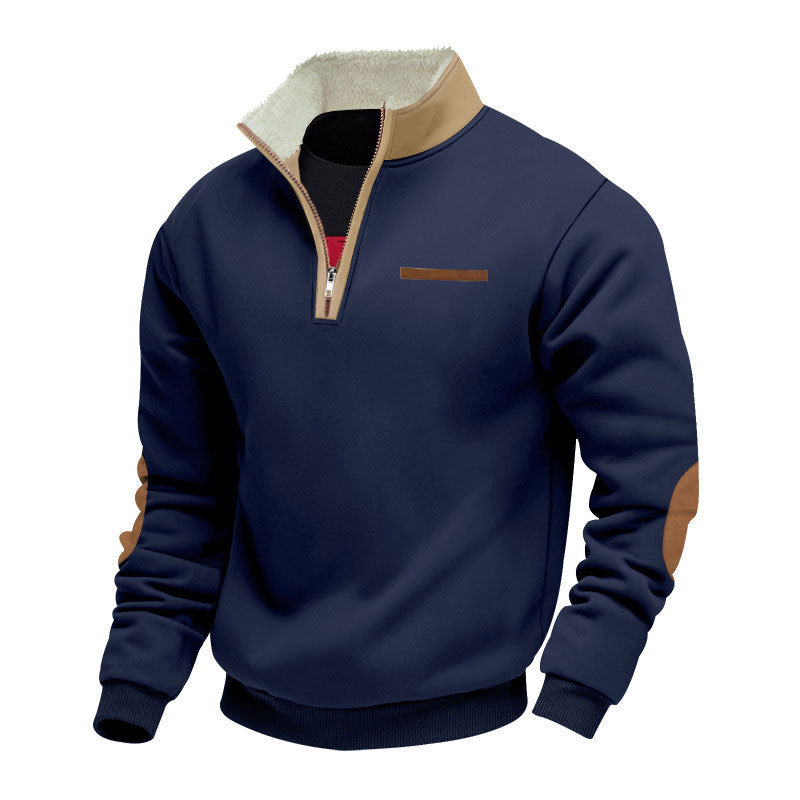 Herren nan Halbzip-Troyer mit Teddyfleece-Kragen und Leder-Ellbogenpatches Echo Archiv