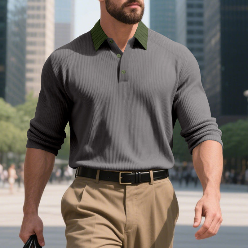 Herren langärmliges Poloshirt mit strukturiertem Design und klassischem Kragen Echoarchiv