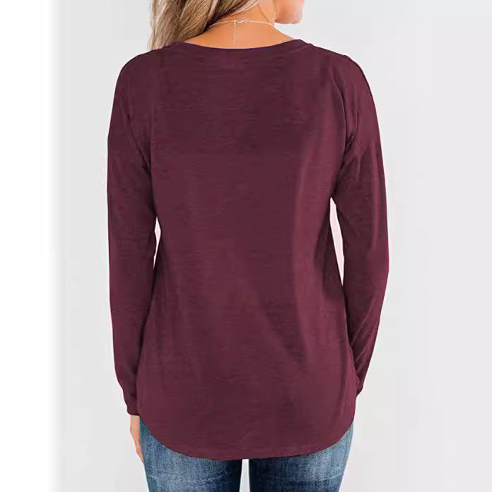 Damen modisches Langarm-Henley-Shirt mit Knopfleiste Echoarchiv