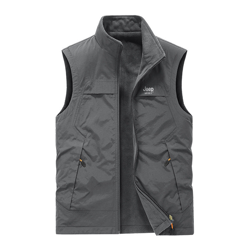 Herren Fleece-gefütterte Outdoor-Weste mit hochschließendem Kragen und Multifunktions-Taschen – Marzano