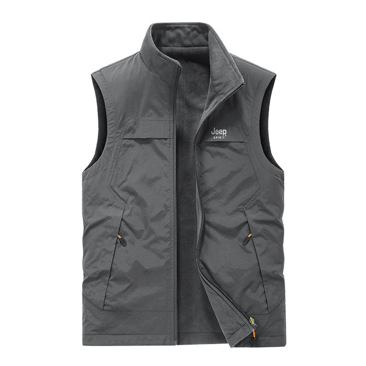 Herren Fleece-gefütterte Outdoor-Weste mit hochschließendem Kragen und Multifunktions-Taschen – Marzano