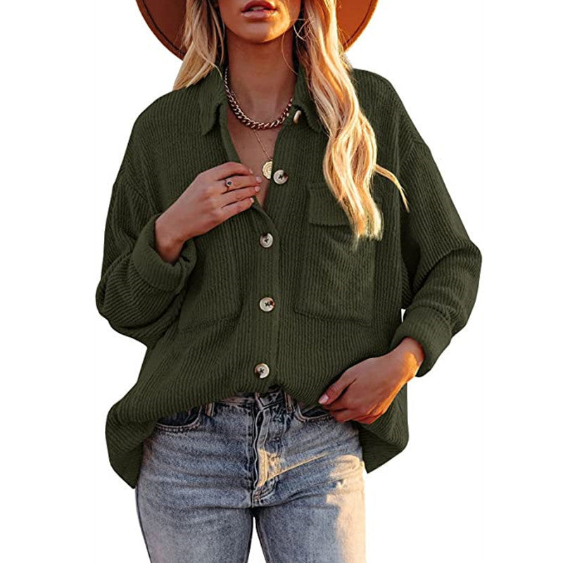 Damen Oversize-Feinstrick-Hemdjacke mit Knopfleiste und Brusttaschen Echoarchiv