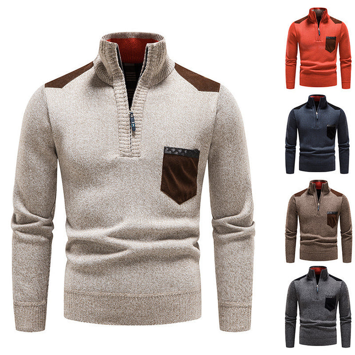 Herren modischer Pullover mit hohem Kragen und Reißverschluss Echoarchiv