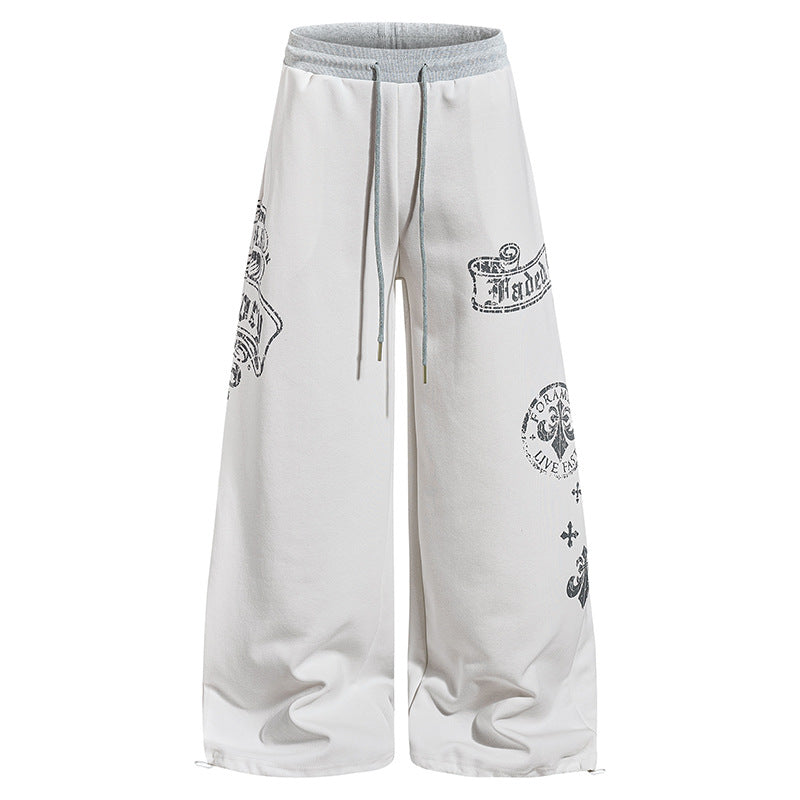 Damen Extraweite Palazzo-Sweathose mit Komfortbund, Kordelzug und großflächigem Print Echoarchiv