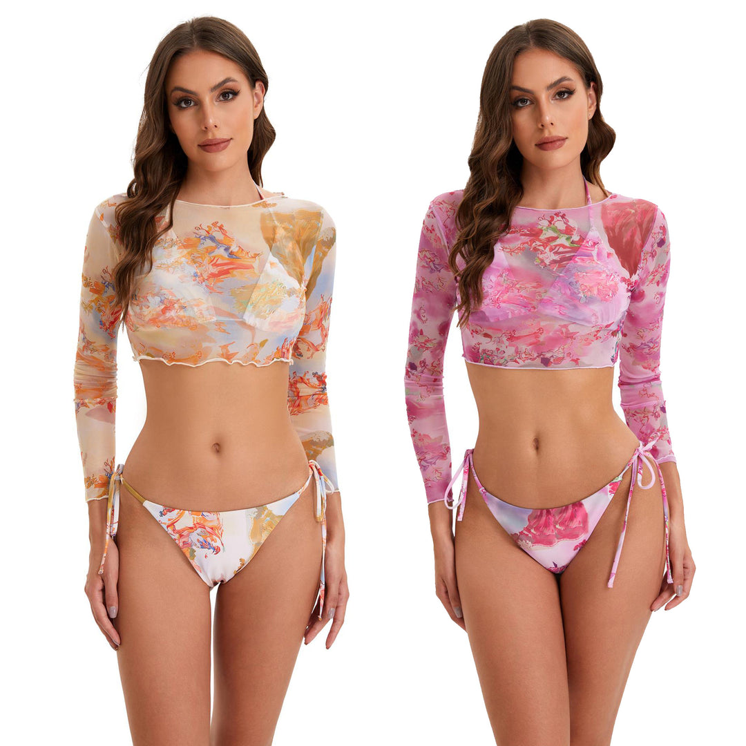 Damen Bikini-Set mit langärmeligem Crop-Top und floralem Design Echo Archiv