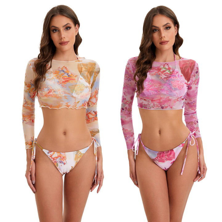 Damen Bikini-Set mit langärmeligem Crop-Top und floralem Design Echo Archiv