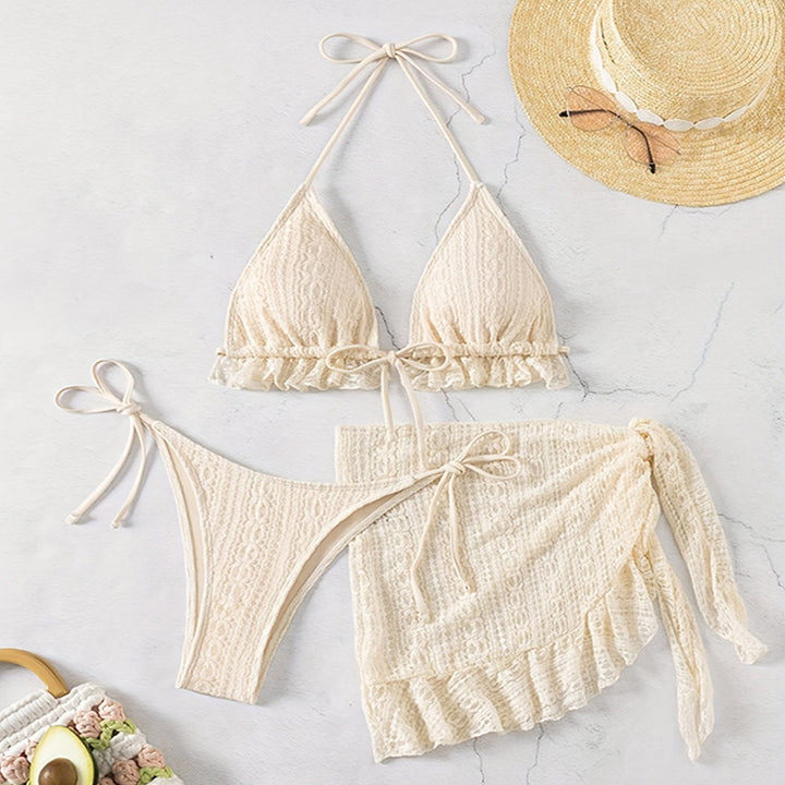 Damen Triangel-Bikini mit Rüschendetail und passendem Wickelrock Echo Archiv