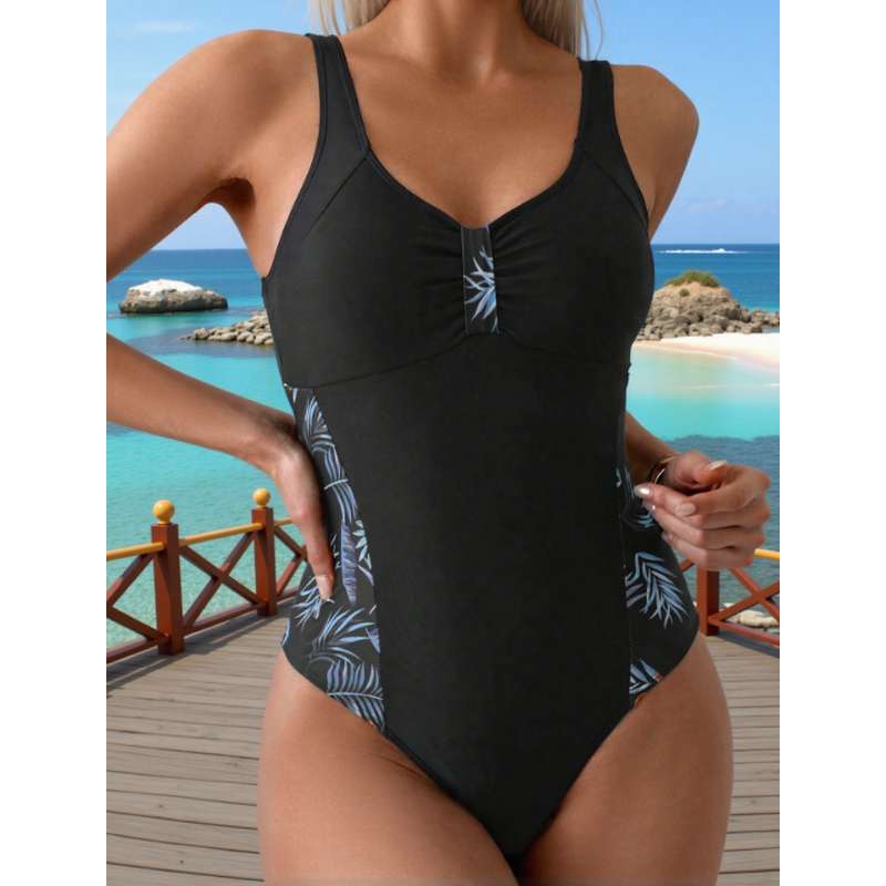 Damen Eleganter Badeanzug mit floralem Seitenbesatz Echo Archiv