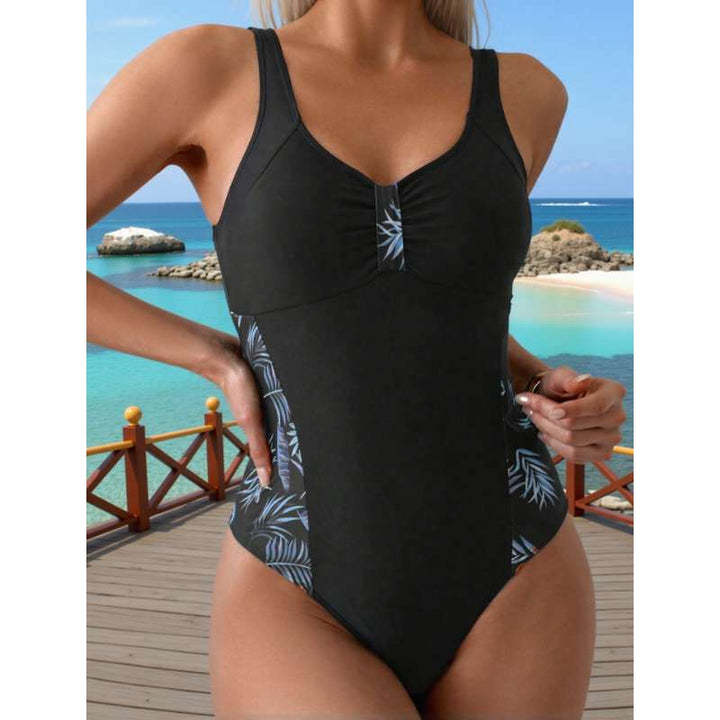 Damen Eleganter Badeanzug mit floralem Seitenbesatz Echo Archiv