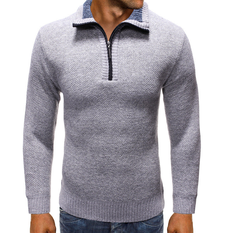 Herren luxuriöser Strickpullover mit modernem Stehkragen und Reißverschluss Echoarchiv