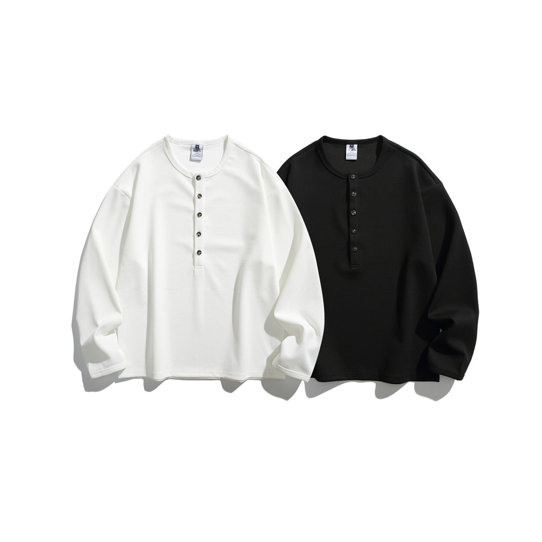 Unisex Waffelstrick-Henleyshirt mit Knopfleiste und Rundhalsausschnitt Echoarchiv