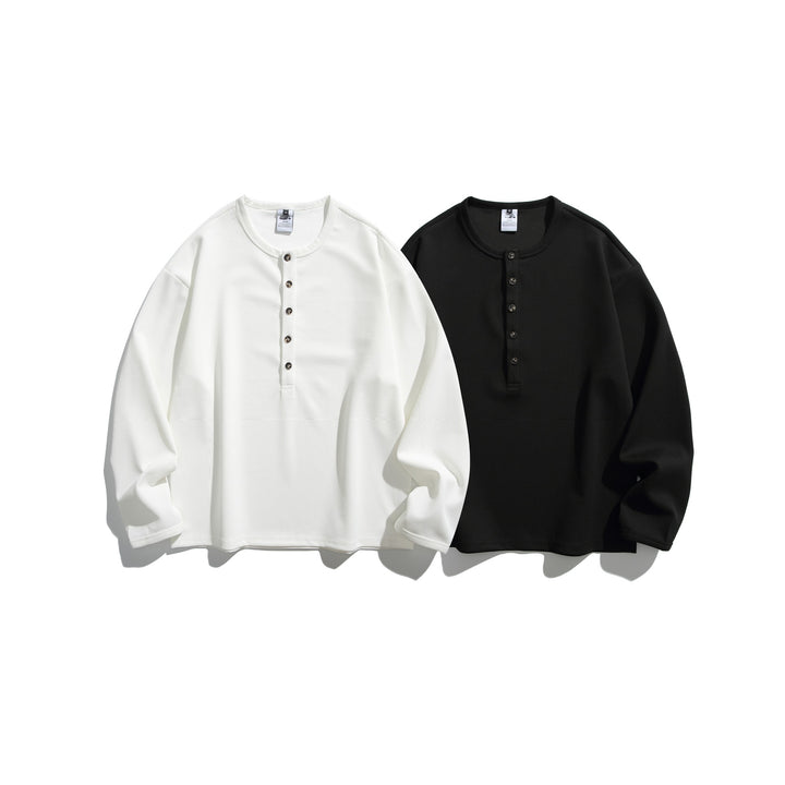 Unisex Waffelstrick-Henleyshirt mit Knopfleiste und Rundhalsausschnitt Echoarchiv