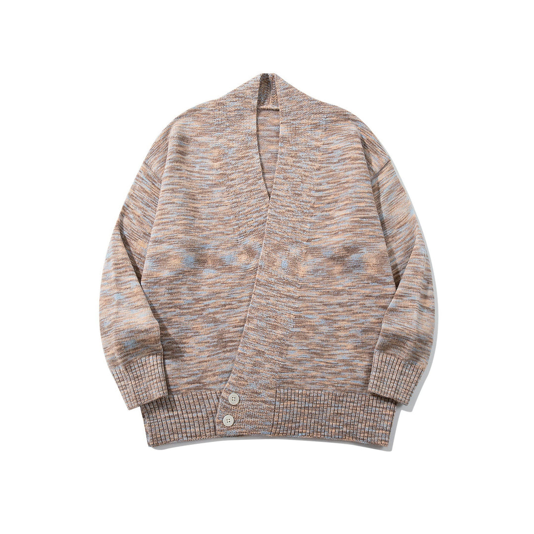 Damen Oversize-Strickcardigan mit tiefem V-Ausschnitt, Knopfleiste am Saum und melierter Struktur Echoarchiv