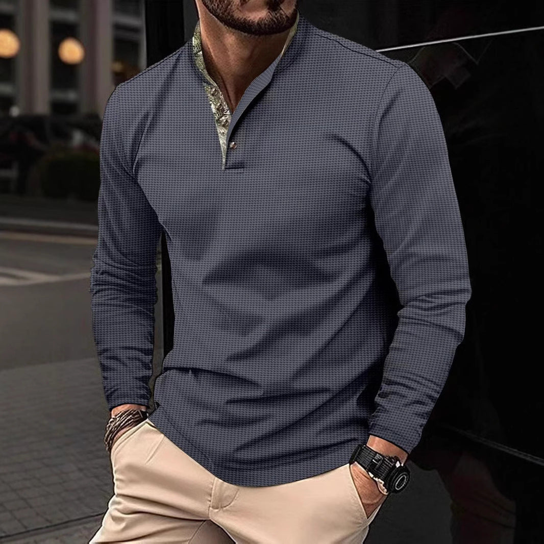 Herren elegantes Langarmshirt mit modischem Kragen und strukturiertem Design Echoarchiv