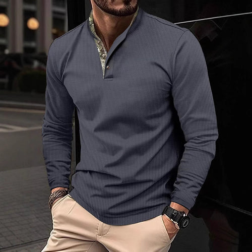Herren elegantes Langarmshirt mit modischem Kragen und strukturiertem Design Echoarchiv