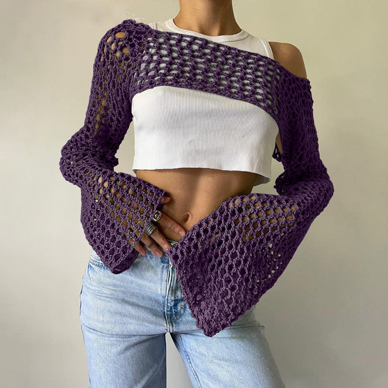 Damen gehäkeltes Langarm-Top mit Off-Shoulder-Design Echo Archiv