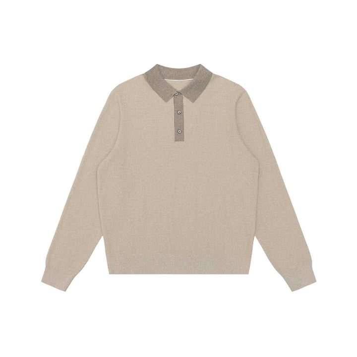 Unisex Strukturierter Polokragen-Strickpullover mit Halbknopfleiste Echoarchiv