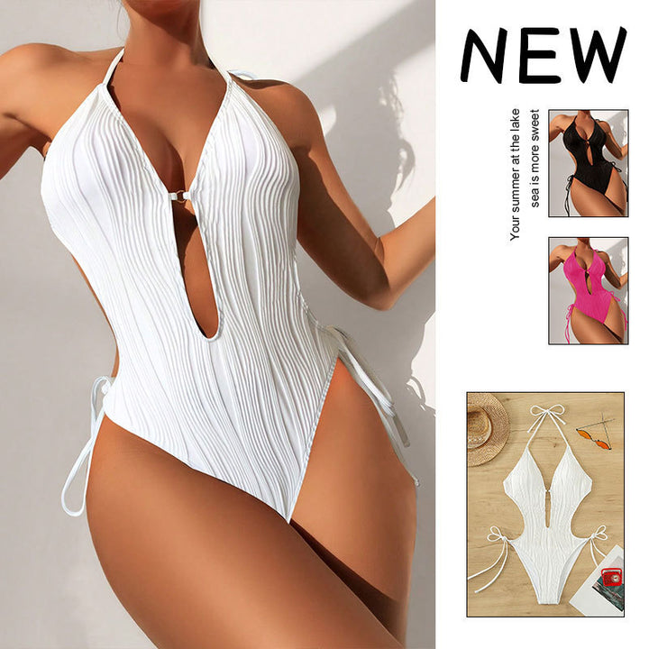 Damen Einteiler Badeanzug mit modischem Cut-Out und elastischem Wickeldetail Echo Archiv