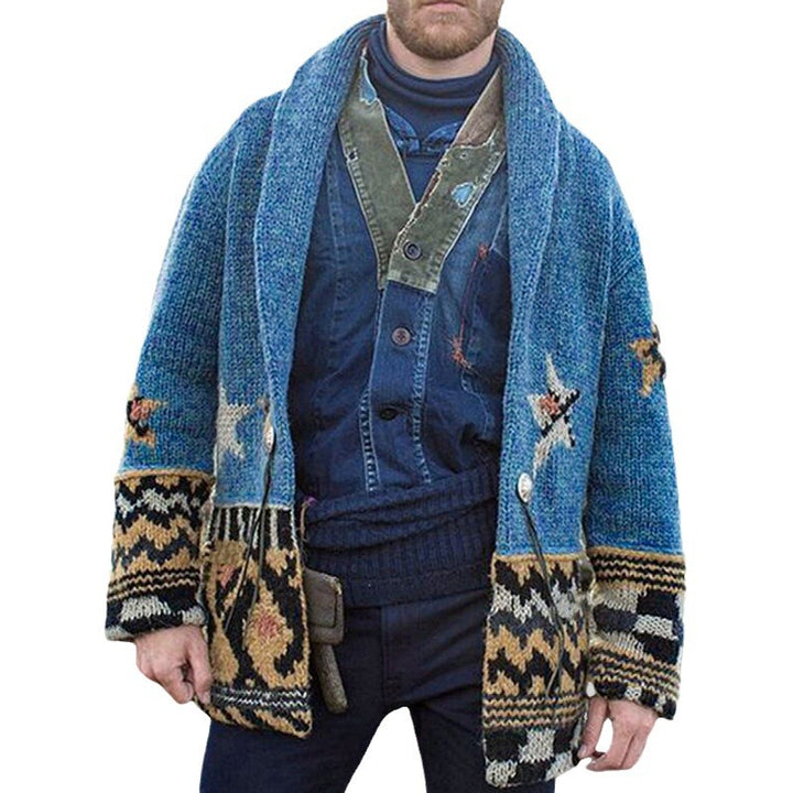 Herren Strickjacke mit einzigartigen Mustern und großer Kapuze Echoarchiv
