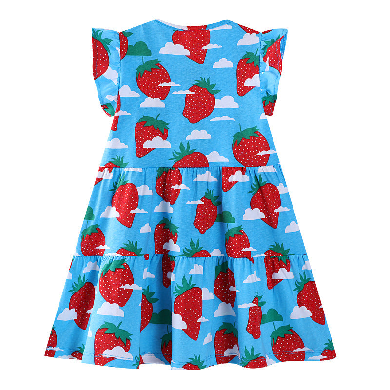 Mädchen Baumwollkleid mit fröhlichem Erdbeermuster Echo Archiv