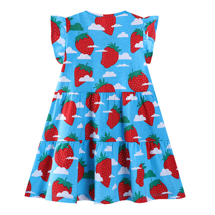 Mädchen Baumwollkleid mit fröhlichem Erdbeermuster Echo Archiv
