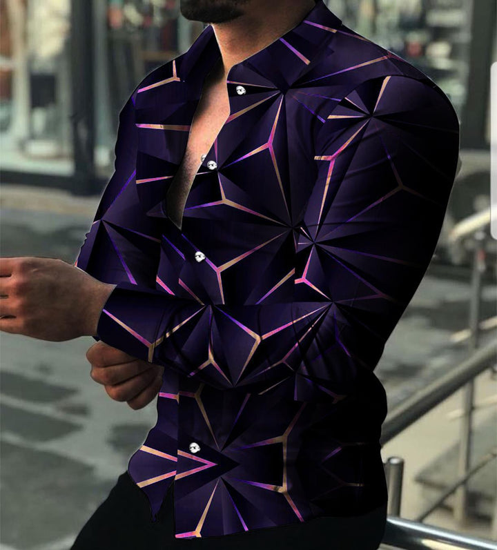 Herren Langarmhemd mit modernem 3D-Design und strukturiertem Muster Echoarchiv