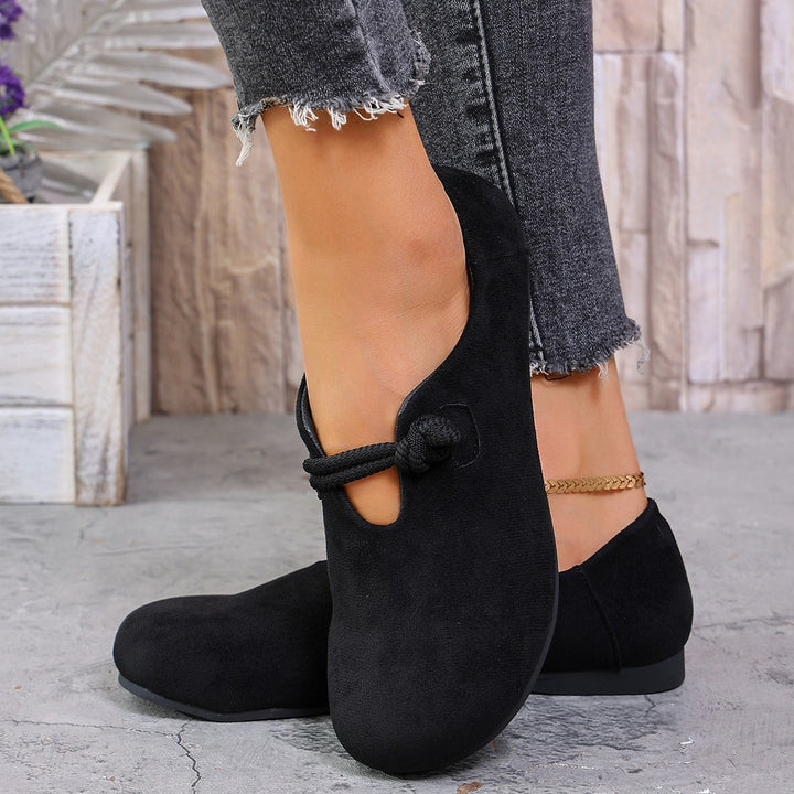 Damen  legere Ballerina Halbschuhe aus Veloursoptik mit dekorativer Knotenlasche und flexibler rutschfester Sohle Echo Archiv