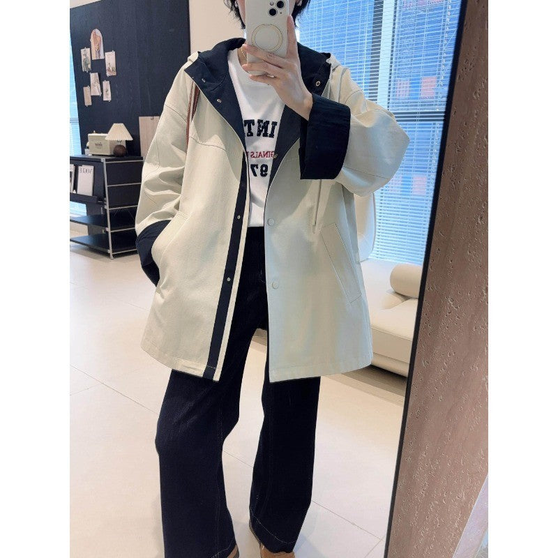 Unisex Oversized utilitarischer Trenchcoat mit kontrastiertem Innenfutter und Kapuze Echoarchiv