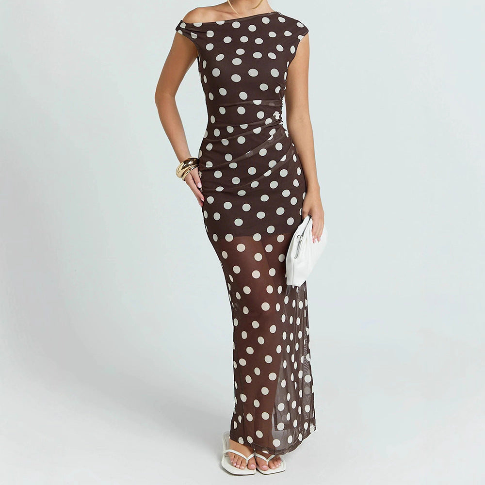 Damen Elegantes und transparentes Maxikleid mit Punkten Echo Archiv