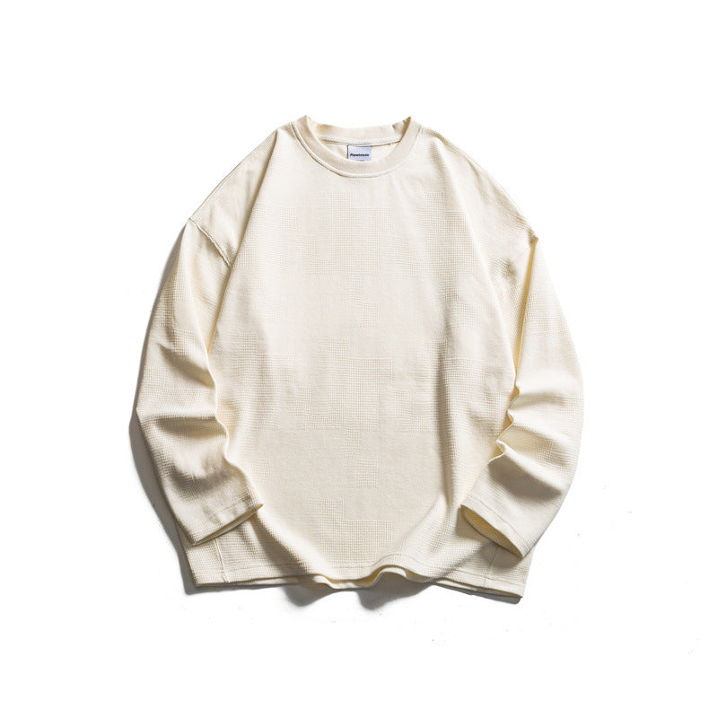 Unisex Grobstrukturierter Waffelstrick-Langarmpullover im Oversize-Schnitt mit Rundhals Echoarchiv