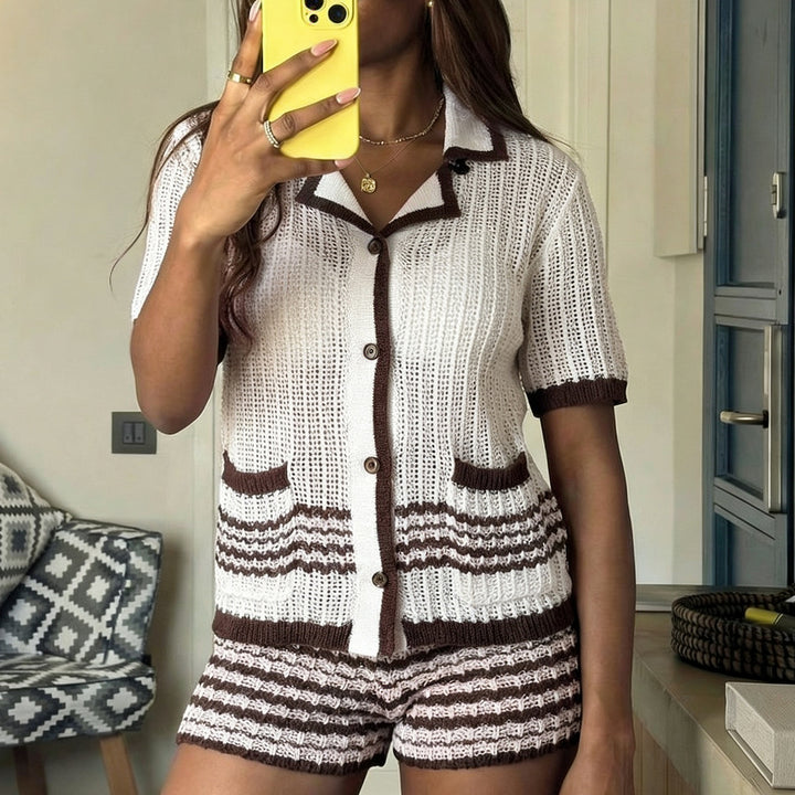 Damen luftiges Strick Set mit gestreiftem Design Echo Archiv