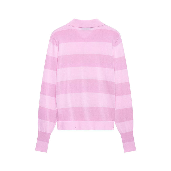 Damen Gestreifte Feinstrick-Cardigan mit Polokragen und bezogenen Knöpfen Echo Archiv