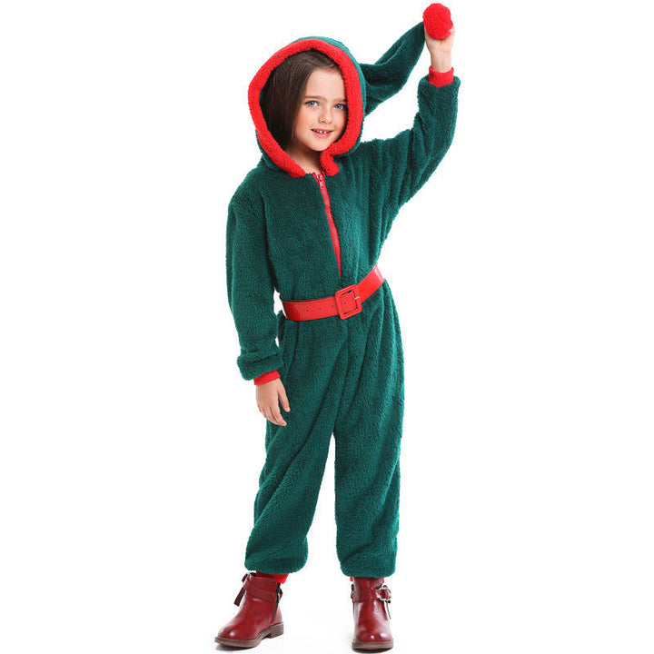 Mädchen kuscheliger Weihnachtsoverall mit Kapuze und Gürtel Echo Archiv