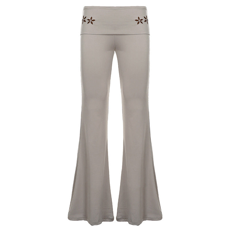 Damen nan Yogahose Flared mit Umschlagbund, komfortable Bootcut-Passform und Laser-Cut Blütendetail Echo Archiv